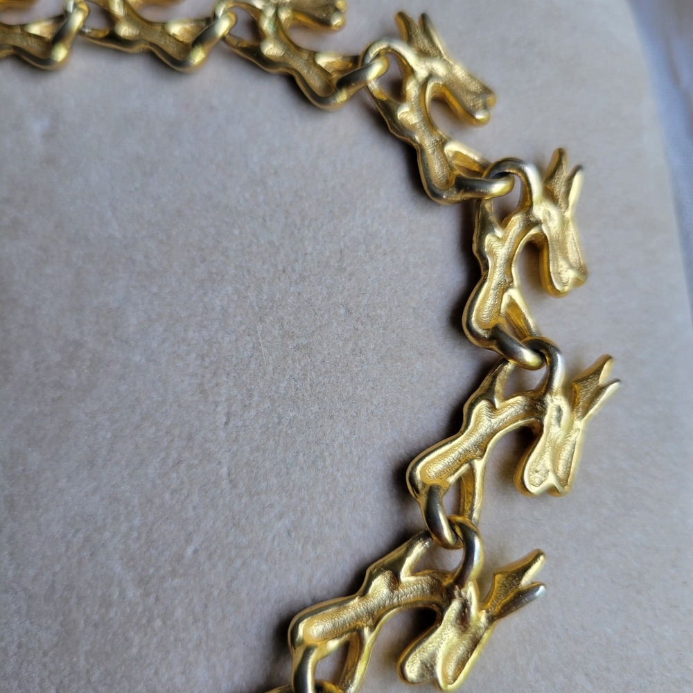 Necklace Pierced Earring Set Human Figures Matte Gold Vintage 1990s Statement - Picture 8 of 11